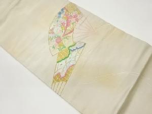 扇子に花々・蝶模様織出し名古屋帯